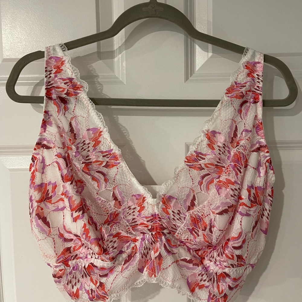 Cosabella Pink and Red Floral Lace Bralette Top